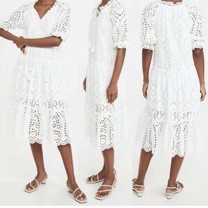NWOT O.P.T. White Tiered Eyelet Cotton Midi Dress Women’s Medium